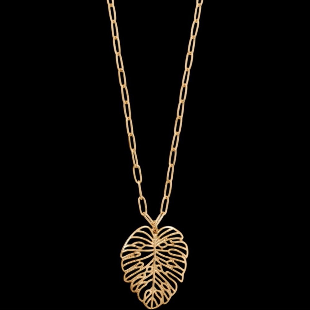 NWT - 24" + 3" Gold Tone Palm Leaf Fashion Necklace